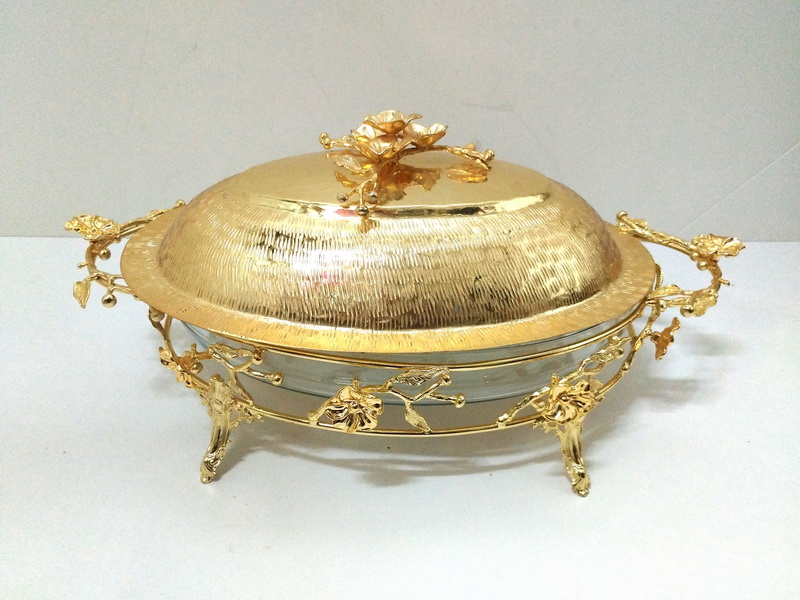 bandeja buffet calentador cristal metal 12-21x36-48x25-29 2u